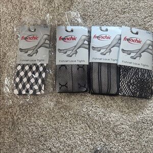 Frenchi Black and White Fishnet Lace Tights